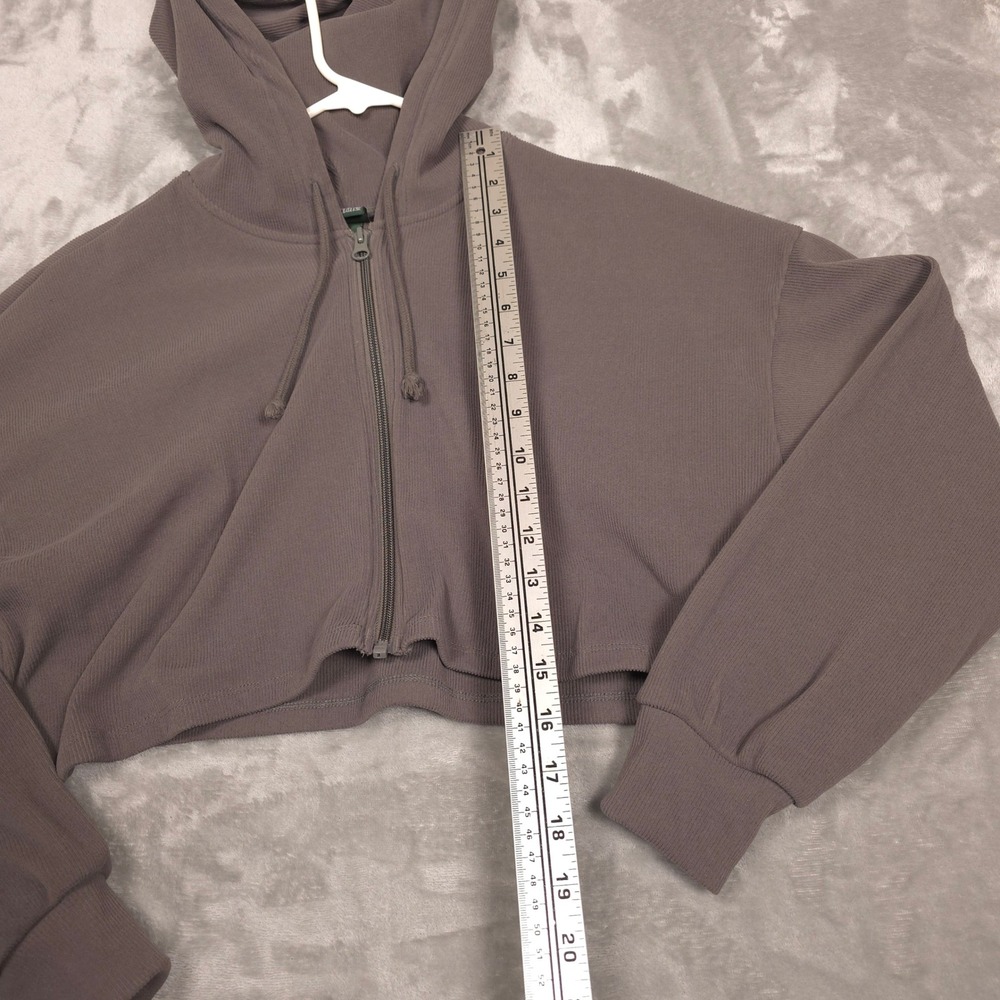 Wild Fable Ribbed Cropped Zip Hoodie Womens Size M Gray Brown - Picture 5 of 8